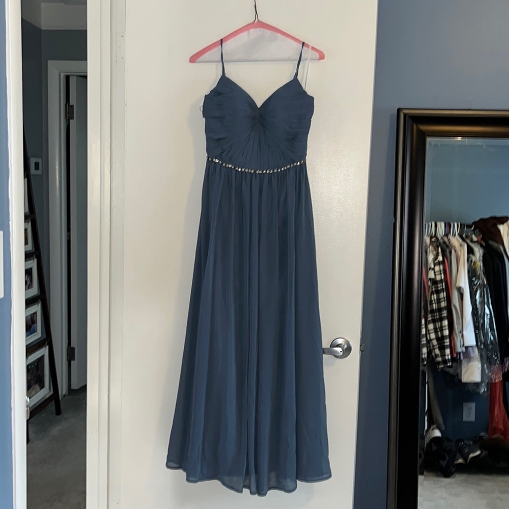 Spaghetti Strap Navy Blue Chiffon Maxi Dress Purbelle 0